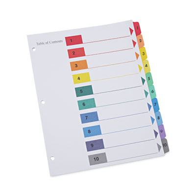 Deluxe Table of Contents Dividers for Printers, 10-Tab, 1 to 10; Table Of Contents, 11 x 8.5, White, 6 Sets UNV24804