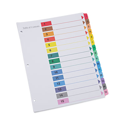 Deluxe Table of Contents Dividers for Printers, 15-Tab, 1 to 15; Table Of Contents, 11 x 8.5, White, 6 Sets UNV24808
