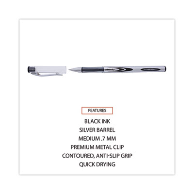 Gel Pen, Stick, Medium 0.7 mm, Black Ink, Silver/Black Barrel, Dozen