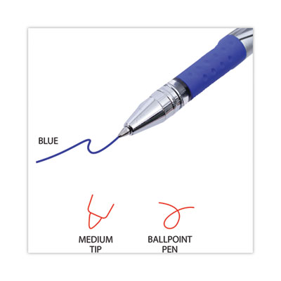 Gel Pen, Stick, Medium 0.7 mm, Blue Ink, Silver/Blue Barrel, Dozen