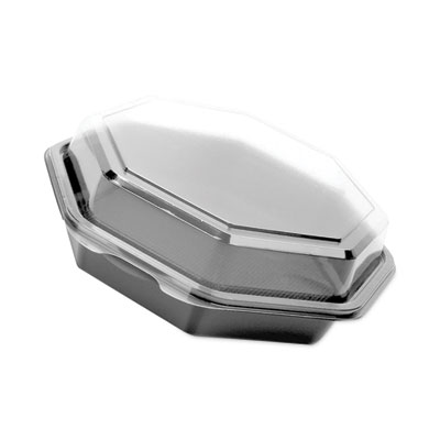 Creative Carryouts OctaView Hinged Lid Containers, 7.5 x 8 x 2.4, Black/Clear, 100/Carton