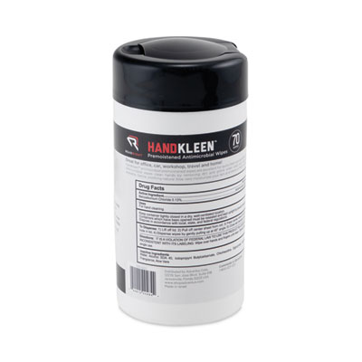 HandKleen Premoistened Antibacterial Wipes, Cloth, 5.5 x 6.5, Unscented, White, 70/Tub