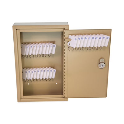 Key Lockable Key Cabinet, 30-Key, Metal, Sand, 8 x 2.63 x 12.13