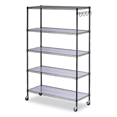 5-Shelf Wire Shelving Kit with Casters and Shelf Liners, 48w x 18d x 72h, Black Anthracite ALESW654818BA