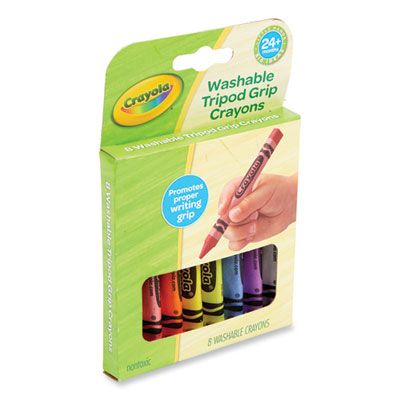 Crayola Washable Tripod Grip Crayons, Assorted Colors, 8/Pack (CYO811460) CYO811460