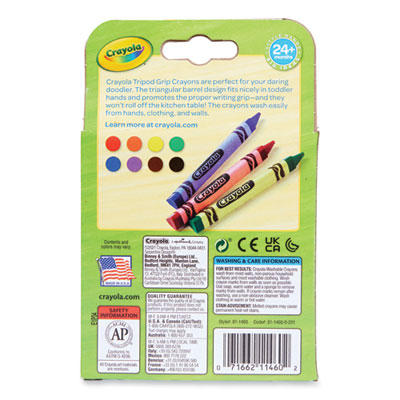Crayola Washable Tripod Grip Crayons, Assorted Colors, 8/Pack (CYO811460) CYO811460