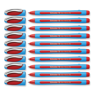 Slider Memo XB Ballpoint Pen, Stick, Extra-Bold 1.4 mm, Red Ink, Red/Light Blue Barrel, 10/Box
