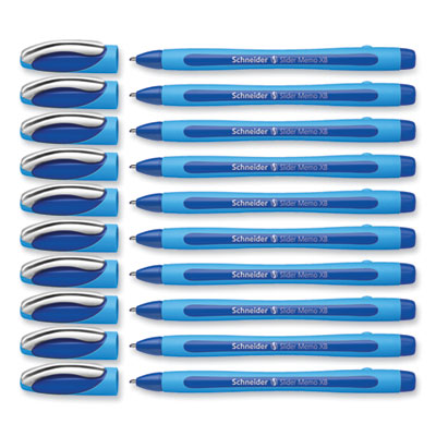 Slider Memo XB Ballpoint Pen, Stick, Extra-Bold 1.4 mm, Blue Ink, Blue/Light Blue Barrel, 10/Box