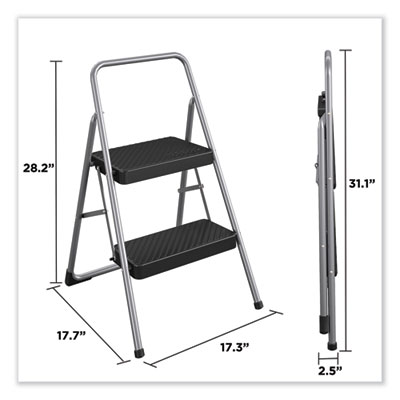 2-Step Folding Steel Step Stool, 200 lb Capacity, 28.13