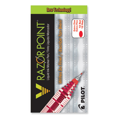 V Razor Point Liquid Ink Porous Point Pen, Stick, Extra-Fine 0.5 mm, Red Ink, Gray/Translucent Red Barrel, Dozen