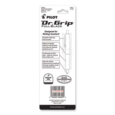 Dr. Grip FullBlack Advanced Ink Ballpoint Pen, Retractable, Medium 1 mm, Black Ink, Black Barrel