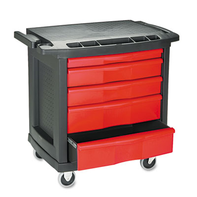 Five-Drawer Mobile Workcenter, 32 1/2w x 20d x 33 1/2h, Black Plastic Top RCP773488