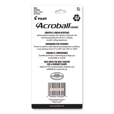 Acroball Colors Advanced Ink Hybrid Gel Pen, Retractable, Medium 1 mm, Assorted Ink and Barrel Colors, 5/Pack