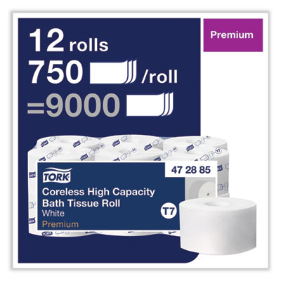 Coreless High Capacity Bath Tissue, 2-Ply, White, 750 Sheets/Roll, White, 12/Carton