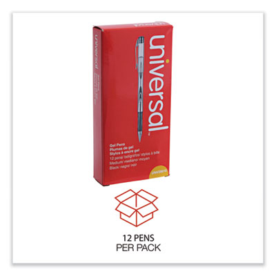 Gel Pen, Stick, Medium 0.7 mm, Black Ink, Silver/Black Barrel, Dozen