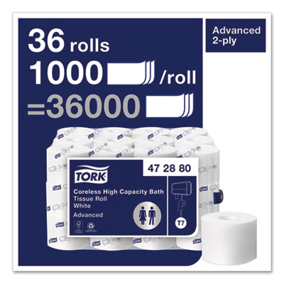 Advanced High Capacity Bath Tissue, Septic Safe, 2-Ply, Coreless, White, 1,000 Sheets/Roll, 36 Rolls/Carton