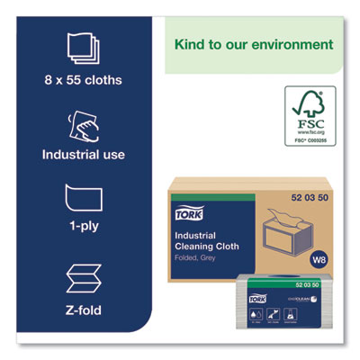 Industrial Cleaning Cloths, 1-Ply, 12.6 x 15.16, Gray, 55/Pack, 8 Packs/Carton