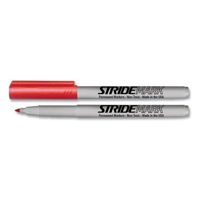 StrideMark Tank Permanent Marker, Broad Chisel Tip, Red, 12/Pack