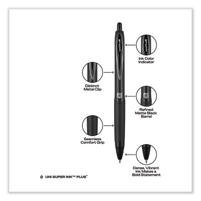 207 Plus+ Gel Pen, Retractable, Medium 0.7 mm, Black Ink, Black Barrel, 4/Pack