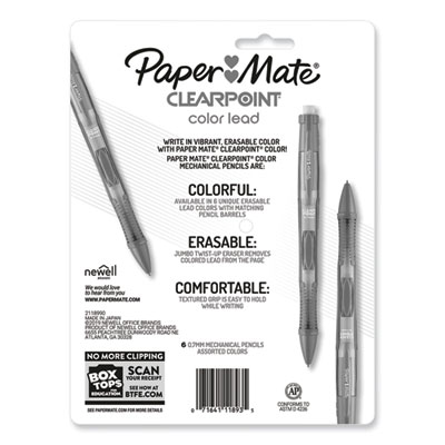 Clearpoint Color Mechanical Pencils, 0.7 mm, Assorted Lead and Barrel Colors, 6/Pack