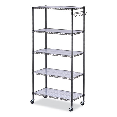 5-Shelf Wire Shelving Kit with Casters and Shelf Liners, 48w x 18d