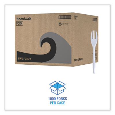 Boardwalk Mediumweight Wrapped Polypropylene Cutlery, Fork, Plastic, White, 1,000/Carton (BWKFORKIW) BWKFORKIW