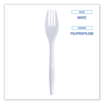 Mediumweight Wrapped Polypropylene Cutlery, Fork, Plastic, White, 1,000/Carton