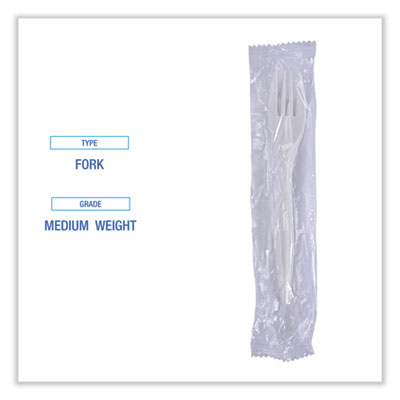 Mediumweight Wrapped Polypropylene Cutlery, Fork, Plastic, White, 1,000/Carton