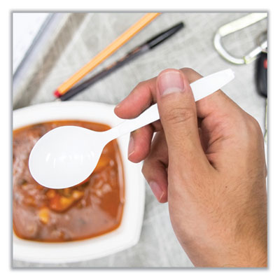 Reliance Mediumweight Cutlery, Soup Spoon, Plastic, White, 1,000/Carton