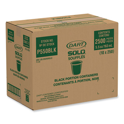 SOLO Portion Containers, 5.5 oz, Plastic, Black, 250/Bag, 10 Bags/Carton (DCCP550BLK) DCCP550BLK