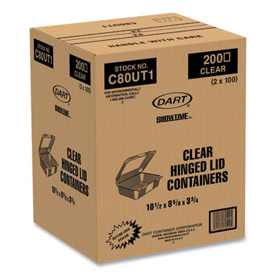 Dart StayLock Clear Hinged Lid Containers, 10.5 x 8.6 x 3.8, Plastic, 200/Carton (DCCC80UT1) DCCC80UT1