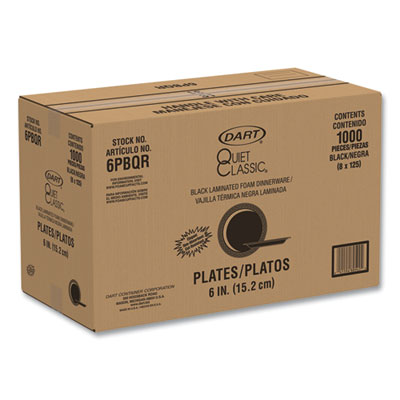 Dart Quiet Classic Laminated Foam Dinnerware Plates, 6" dia, Black, 125/Pack, 8 Packs/Carton (DCC6PBQR) DCC6PBQR