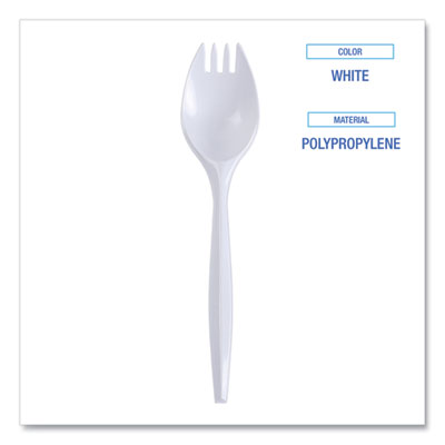 Mediumweight Wrapped Polypropylene Cutlery, Spork, Plastic, White, 1,000/Carton