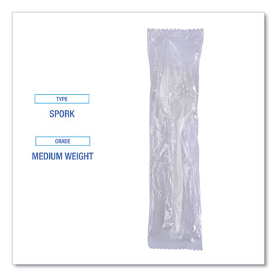 Mediumweight Wrapped Polypropylene Cutlery, Spork, Plastic, White, 1,000/Carton