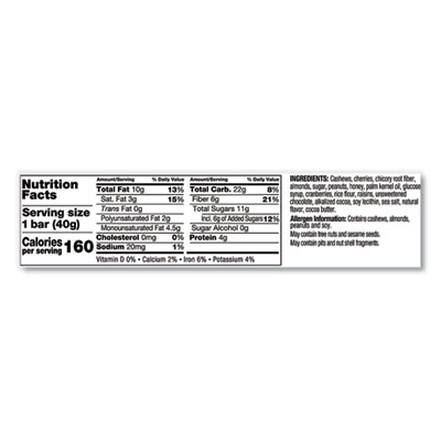 Plus Nutrition Boost Bar, Dk ChocolateCherryCashew/Antioxidants, 1.4 oz, 12/Box