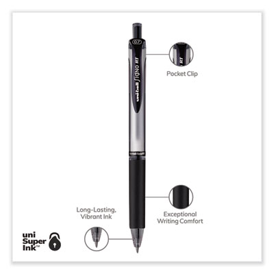 Signo Gel Pen, Retractable, Medium 0.7 mm, Black Ink, Silver/Black Barrel, Dozen