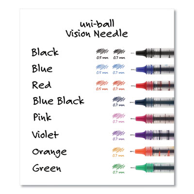 VISION Needle Rollerball Pen, Stick, Fine 0.7 mm, Black Ink, Gray/Clear/Black Barrel, Dozen