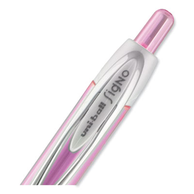 Signo 207 Breast Cancer Awareness Gel Pen, Retractable, Medium 0.7 mm, Black Ink, Translucent Pink/White Barrel, 2/Pack