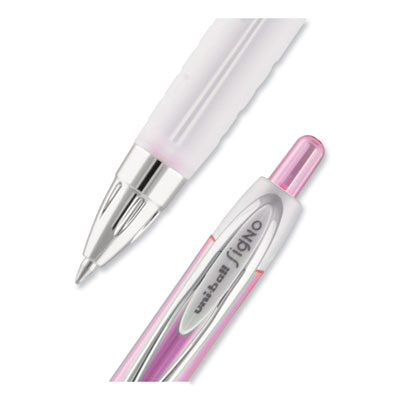 Signo 207 Breast Cancer Awareness Gel Pen, Retractable, Medium 0.7 mm, Black Ink, Translucent Pink/White Barrel, 2/Pack