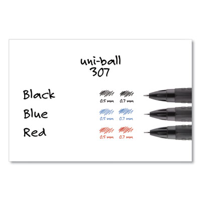 307 Gel Pen, Retractable, Fine 0.5 mm, Blue Ink, Black Barrel, Dozen