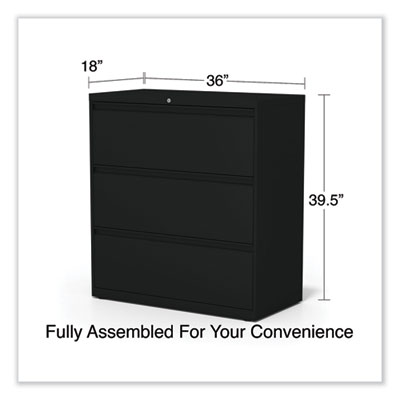 Lateral File, 3 Legal/Letter/A4/A5-Size File Drawers, Black, 36