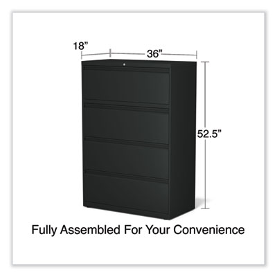 Lateral File, 4 Legal/Letter-Size File Drawers, Black, 36