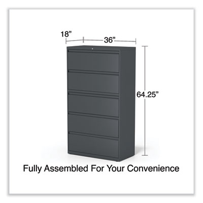 Alera Lateral File, 5 Legal/Letter/A4/A5-Size File Drawers, Charcoal, 36" x 18.63" x 67.63" (ALEHLF3667CC) ALEHLF3667CC
