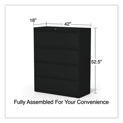 Lateral File, 4 Legal/Letter-Size File Drawers, Black, 42