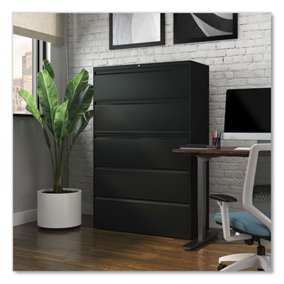Lateral File, 5 Legal/Letter/A4/A5-Size File Drawers, Black, 42
