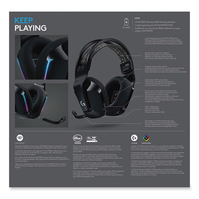G733 LIGHTSPEED Wireless Gaming Binaural Over The Head Headset, Black