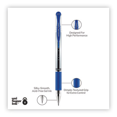 Signo GRIP Gel Pen, Stick, Medium 0.7 mm, Blue Ink, Clear/Blue/Silver Barrel, Dozen