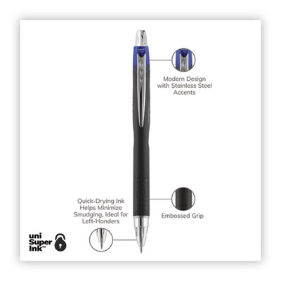 Jetstream Hybrid Gel Pen, Retractable, Bold 1 mm, Blue Ink, Black/Silver/Blue Barrel