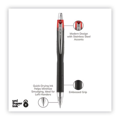 Jetstream Hybrid Gel Pen, Retractable, Bold 1 mm, Red Ink, Black/Silver/Red Barrel