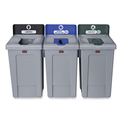 Slim Jim Recycling Station 1-Stream, Compost Collection Station, 33 gal, Resin, Gray